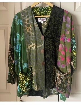 Wild Woman | Funky Art to Wear Batik Jacket.  Patchwork. OOAK Vintage. Size S/M